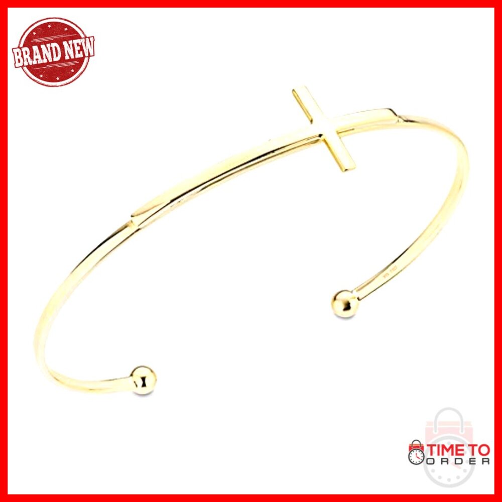 Sterling Silver Adjustable Cross Cuff Bangle Brac… - image 2